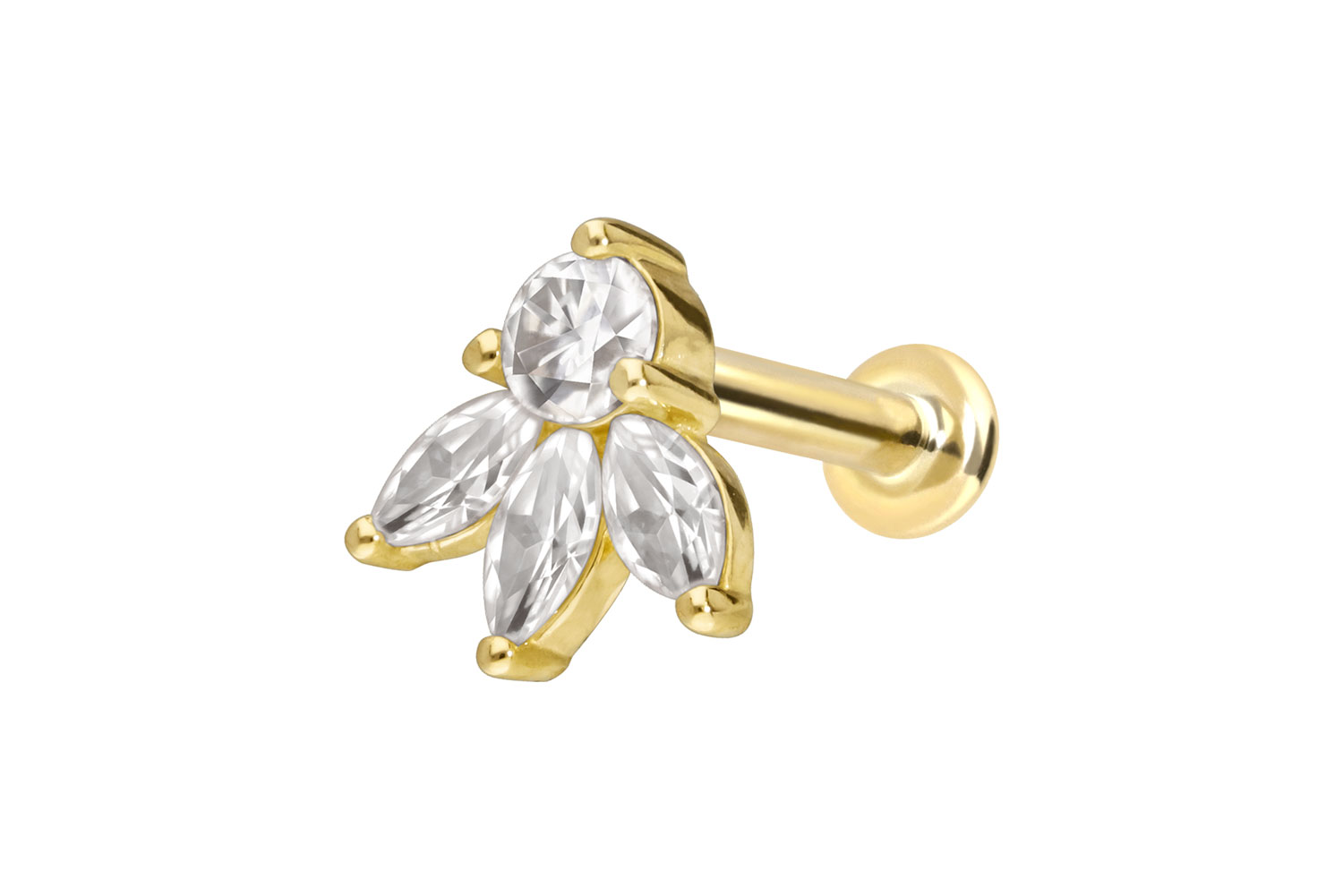 14 Karat Gold Labret Piercing mit Push Fit MOISSANIT-LOTUSBLÜTE